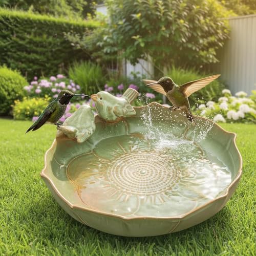 CPWWSXPG Ceramic Bird Bath for Outside on GroundHeavy Duty Bird Feeders Birdbath for Outdoors Green Bird Baths Bowl for Garden Table Deck Balcony Lawn (Bowl Only)