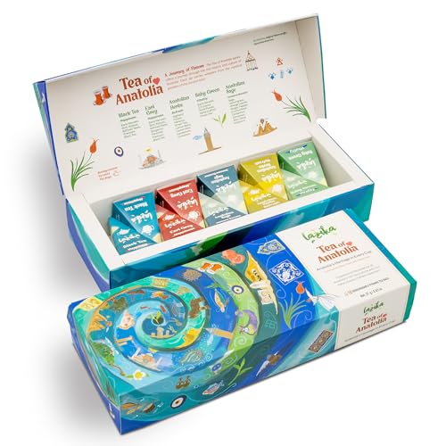 Lazika Tea Sampler with Premium Presentation Box, 10 Counts, 2 of Each Blend Individually Wrapped, Black, Green and Herbal Tea Variety Gift Set, Collection with Pyramid Infuser Bag