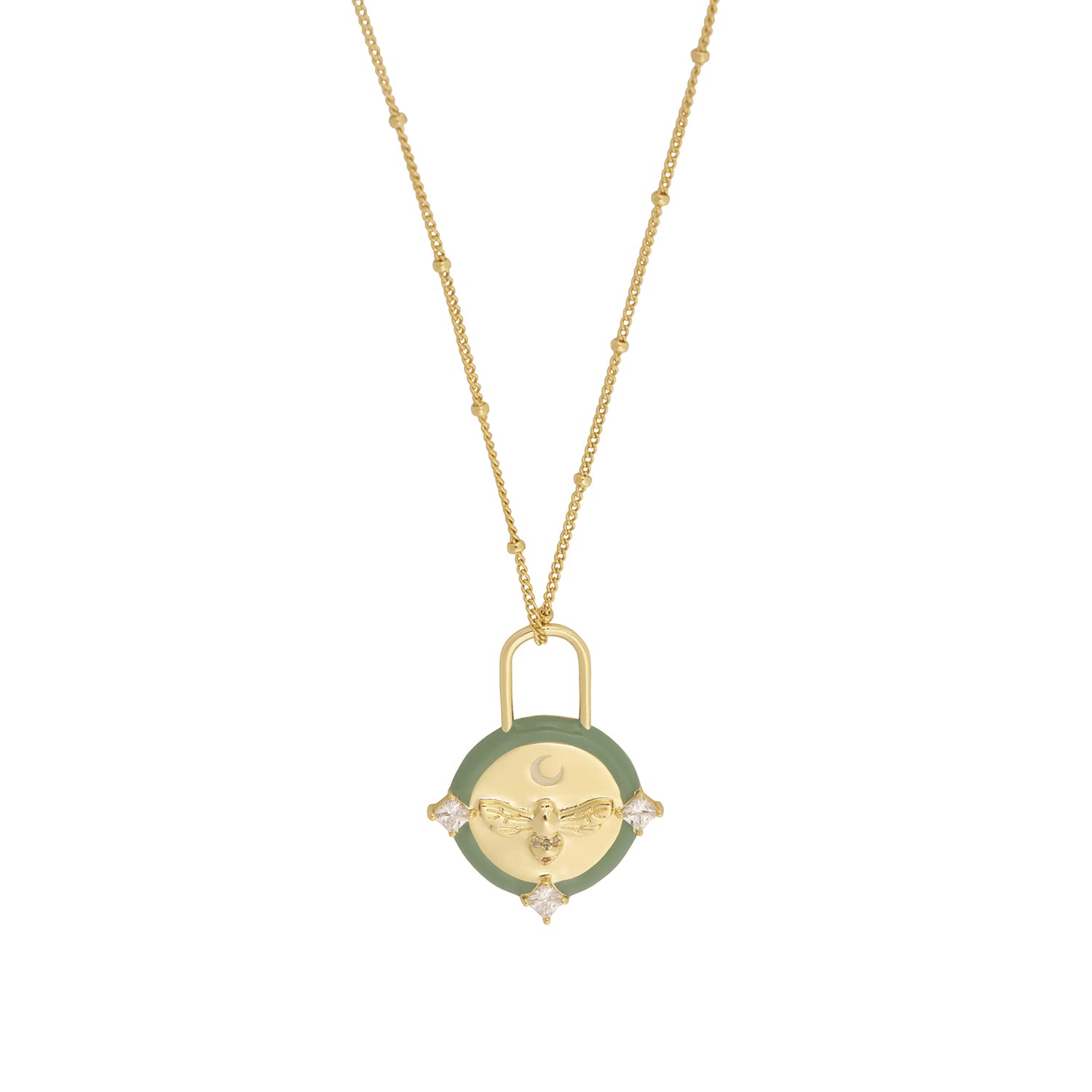 Wanderlust + CoAffirmation Bee Moss & Gold Mantra Necklace, Brass, Cubic Zirconia