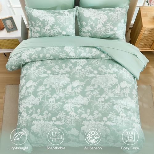 Image of DJY Floral Green Comforter Set-King Size 7 Piece Bed in a Bag,Queen Comforter Set with Sheets,Farmhouse Comforter
