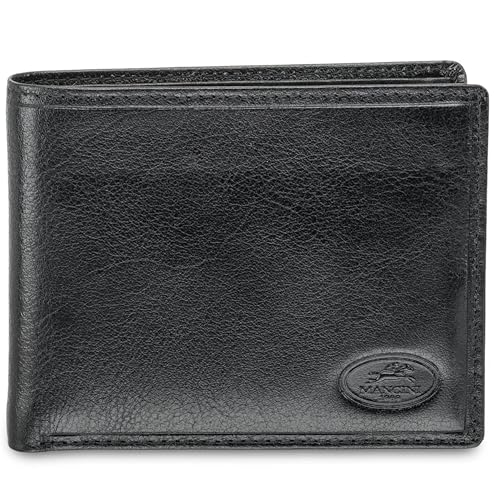 Mancini Equestrian2 Top Grain Leather RFID Secure Wallet with Removable Passcase and Coin Pocket, Black