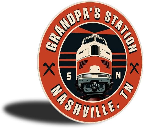 Grandpas Train Station With Location Sign - 12-inch Circle image 3