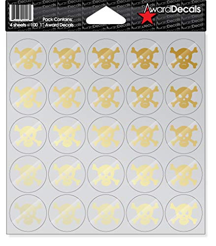 Image of Award Decals Skull and Crossbone (100 Stickers) (Vegas Gold on Clear)