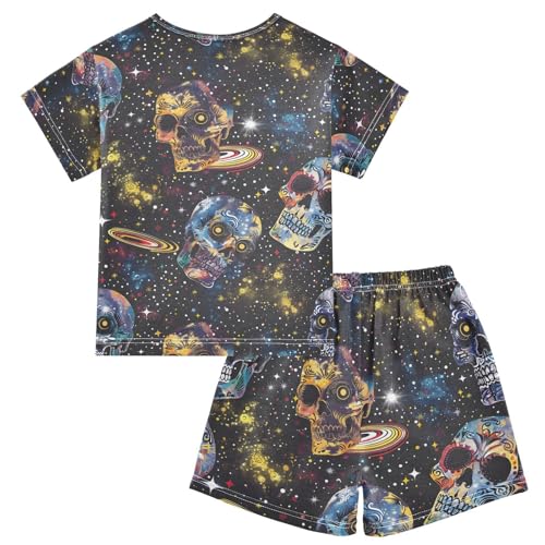 ALAZA Sugar Skull Space Star Pajamas Short Sleeve 2 Piece Sleepwear Top and Bottom Pajama Set Unisex2
