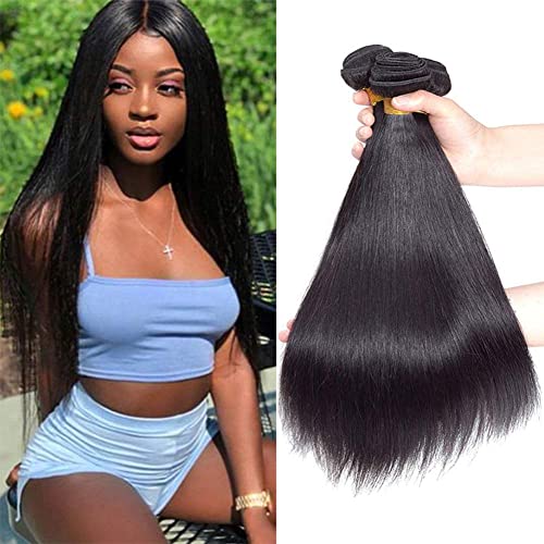 ELEE'S 9A Brazilian Straight Hair 3 Bundles 12 14 16 Inch Brazilian Hair Straight Bundles 100% Unprocessed Straight Human Hair Bundles for Black Women Natural Black