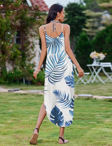 Image of Zeagoo Women's Casual Sundress Summer Maxi Sleeveless V Neck Split Boho Beach Dress Travel Vacation Dress with Pockets