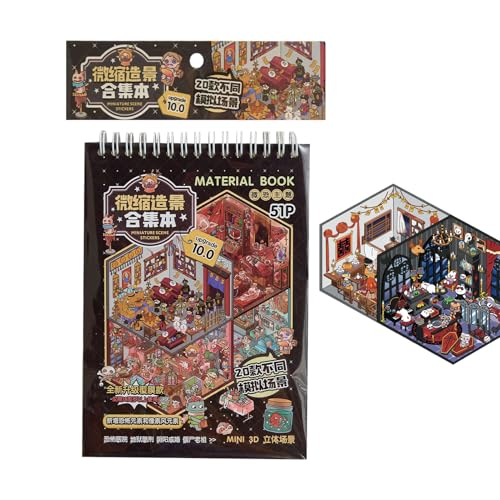 Libro Di Con Scene In Miniatura - Set Di 3D Per Case Spaventose Per Adulti E Bambini, Libro Di Decalcomanie Artigianali In PET Con 31 + 20 Carte Di Scene | Forniture Di Arte De