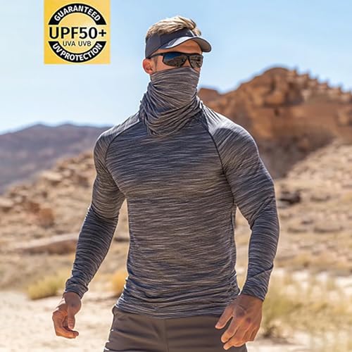 Men's Fishing Hoodies Outdoor Sweatshirts Upf 50 + Sun Protection Long Sleeve Shirts with Face Mask Slim Lightweight2