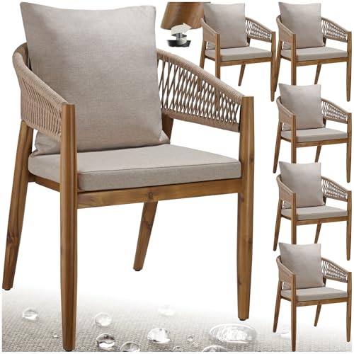 tectake® Lot de 6 Chaise de Jardin Fauteuil Salon extérieur Bois d'acacia avec Accoudoirs, résistant aux intempéries, pour Salon de Jardin Exterieur,...