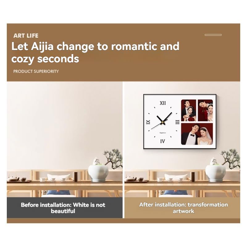 Reloj de pared personalizado con imagen, múltiples fotos, reloj personalizado para decoración del hogar, reloj silencioso para boda, regalo de cumpleaños (rectángulo, 3 fotos)