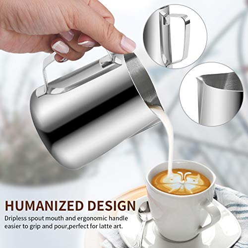 iHeartYard Espresso Milk Frothing Pitcher, Stainless Steel Milk Frothing Pitcher 12OZ/350ML Coffee Milk Frother Cup with Decorating Art Pen for Espresso Machine, Milk Frother, Latte Art
