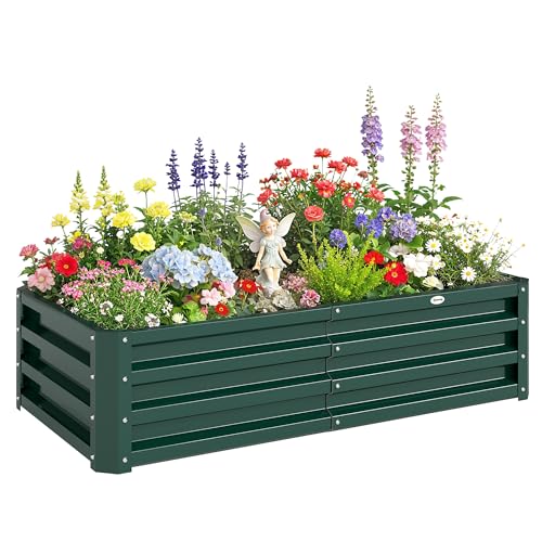 Outsunny Galvanized Raised Garden Bed, 4' x 2' x 1' Metal Planter Box, for Growing Vegetables, Flowers, Herbs, Succulents, Green