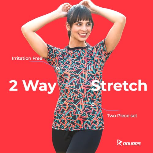Image of ROVARS RRovars Poly Jersey Two Piece Women Swimwear Printed Swim Top with Plain Legging