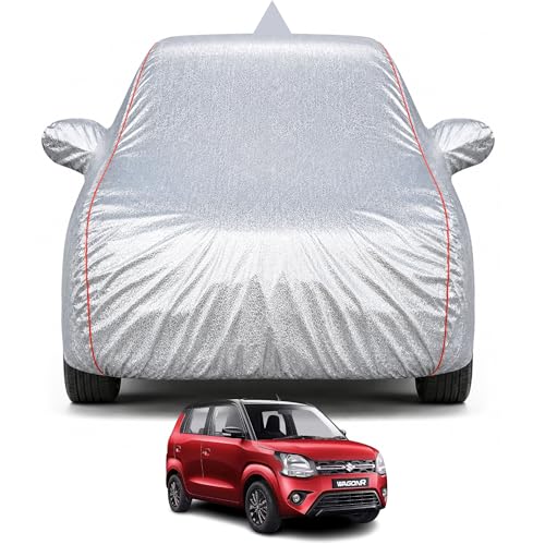 Image of Maruti WagonR Car Cover for LXi, VXI, ZXi,CNG & AGS 2019-2026 Models 100% Waterproof | All Weather Protection | Mirror & Antenna Pocket | Soft Inner Lining, Triple Stitched (Metalic Silver)