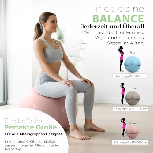 Body & Mind Gymnastikball inkl. Luftpumpe - Anti-Burst Pilates Ball, Pezziball für Schwangerschaft Ergonomischer Sitz als Büro-Stuhl, Sitzball für Yoga, Gymnastik & Workout (Rose, 55 cm)