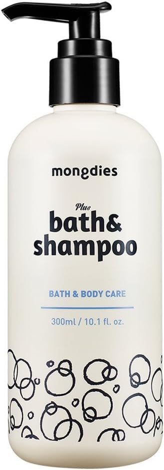 [mongdies] 2 in 1 Hypoallergenic Baby Bath & Shampoo 300ml - Powerful Moisturizing & Skin Soothing - Deep Sea Water & Ceramide & Beta Glucan - Paraben Free and Fragrance Free