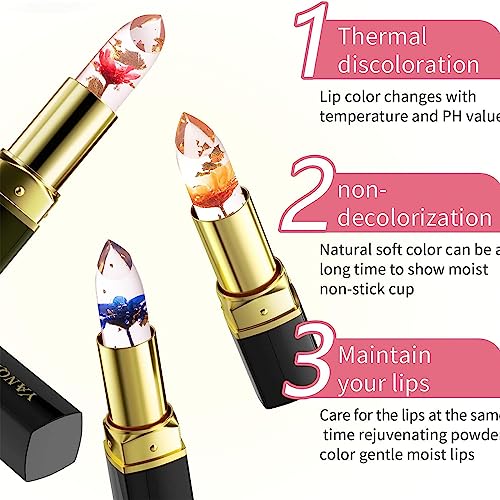 Pakivs Flower Jelly Lippenstift Magic Temperature Color Change Feuchtigkeitsspendender Lippenbalsam Lang anhaltender nahrhafter Lippenstift für Frauen und Mädchen (Gold Rose) – Bild 5