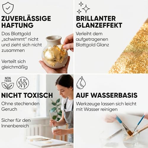 7 Artists Anlegemilch Blattgold Kleber auf Wasserbasis 50ml - Anlegemilch für Blattgold, Goldfolie, Blattsilber, Blattmetall, Schlagmetall
