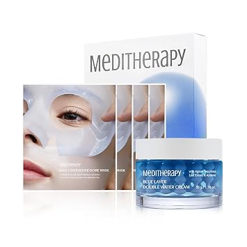 MEDITHERAPY Bluelayer Water Dome Mask & Bluelayer Double Water Cream - Blue Hydrogel Overnight Mask and Blue Capsule Cream for Hydrating - Firming, Moisturizing, and Pore Minimizing for Radiant Glow