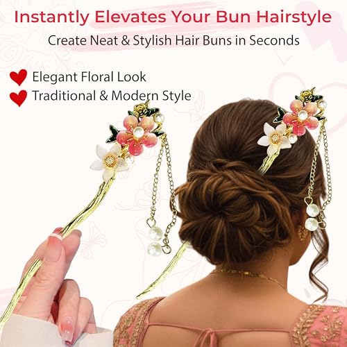 Image of TEMPERIA (1pc) Hair Bun Stick for Women & Girls | Chinese Juda Hair Accessories for Women for Wedding & Party | Elegant, Lightweight, Durable & Easy to Use (Multicolor)