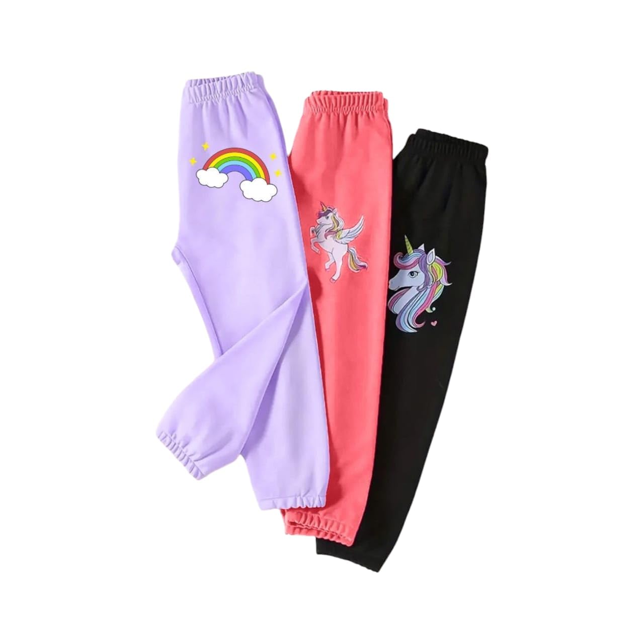 Young Girl Casual Sporty Jogger Pants (Pack of 3) | Casual & Comfy Cartoon Graphic Print Sweatpants-image-4