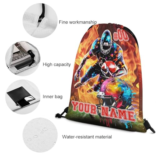 Custom Football Drawstring Backpack - Cool Cinch Sack, String Backpacks for Kids Women Men Boys Girls for Gym Outdoor Sports Travel Athletic Drawstring Bag - Lightweight/Foldable4