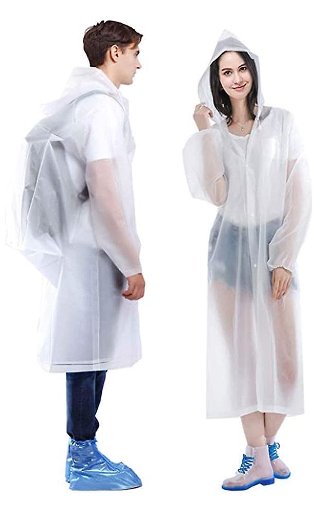 Boolavard Unisex Transparent 2 Pack Raincoats For Adults, Reusable Rain Ponchos With Hoods And Sleeves Lightweight Raincoats