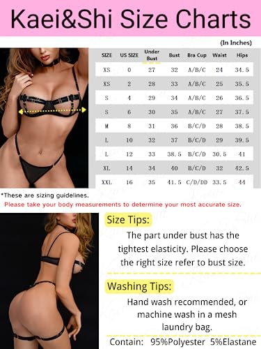 Kaei&Shi Sexy Bra And Panty Sets,Glow In The Dark Blacklight Choker Lingerie For Women,Underwire Strappy Thong Sheer Matching 4 Piece Sexy Lingerie Set Petite Boudoir Black X-Small #TOP6