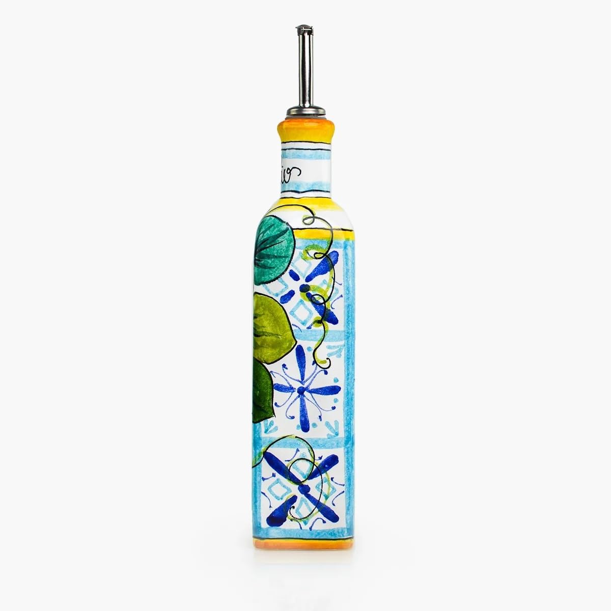 MY ITALIAN DÉCOR Handmade Ceramic Olive Oil Dispenser (Large, 16.9 fl oz) | Hand-Painted Italian Lemon Design, UV Protection Cruet for Kitchen & Dining, Drizzle Spout, Made in Italy