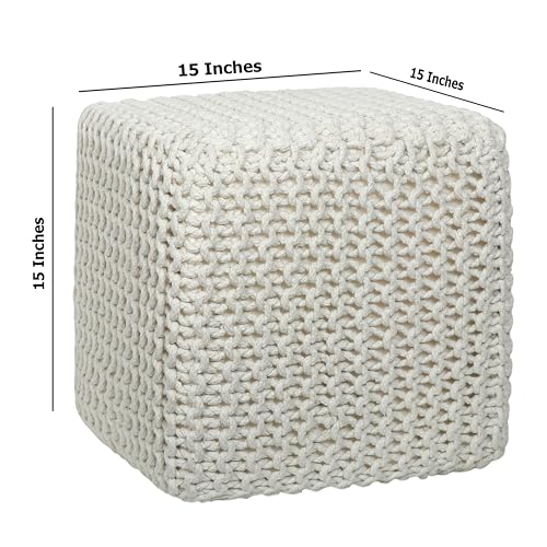 image for COTTON CRAFT Braided Cube Pouf - Hand Knitted Cotton Cord Cable Dori O
