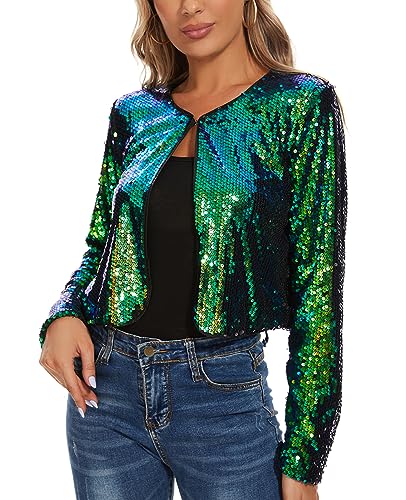 Image of MINTLIMIT Women's Sequin Jacket Long Sleeve Open Front Sparkly Shrugs Glitter Cropped Bolero Cardigans
