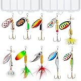 TB Tbuymax Fishing Spinner Baits for Freshwater and Saltwater, 10pcs Rooster Tail Fishing Lures & Spinning Spoons, Hard Metal Baits for Bass Trout Salmon with 2 Tackle Boxes