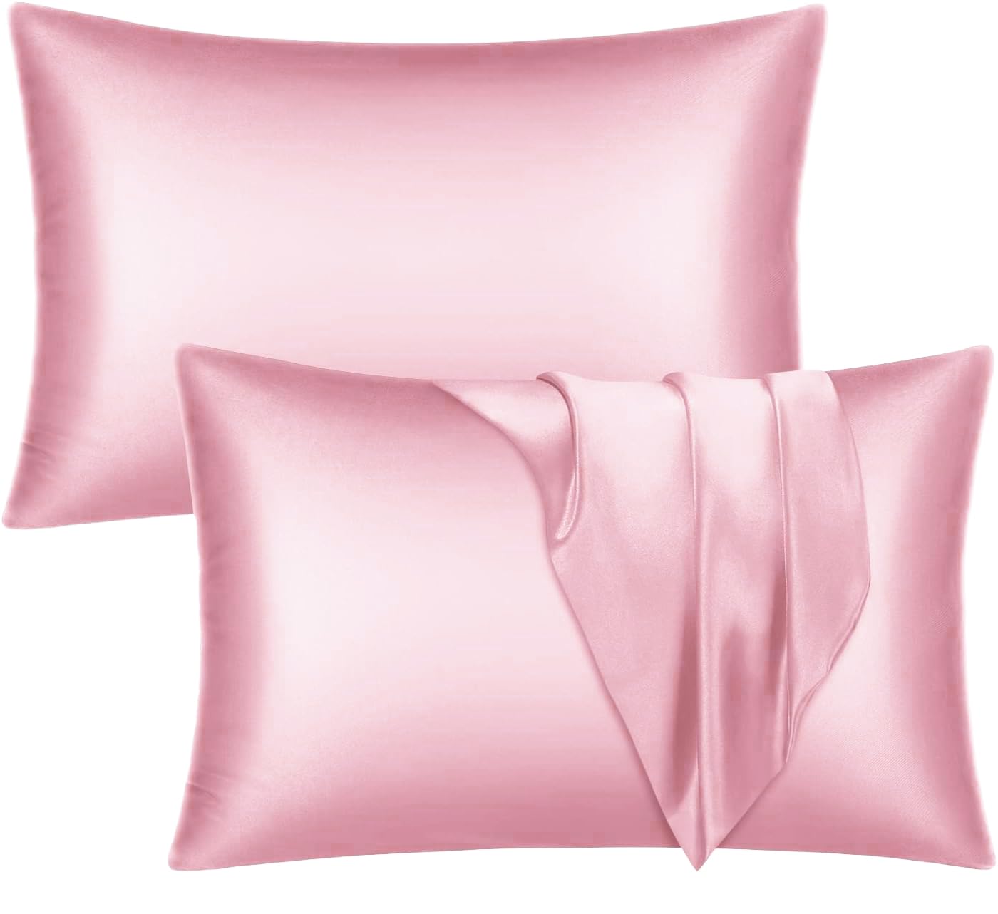 VITION Satin Silk Pillow Case Cover for Hair and Skin, Soft Breathable Smooth Both Sided Silk Pillow Cover Pair (Standard - 50 x 65cm - 2pcs - Baby Pink)