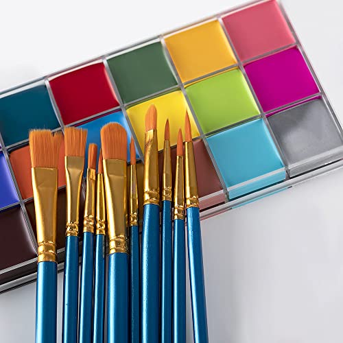 Wofo 20 Colors Cosplay Painting Face Makeup Body Paints Kit Palettes For Party Sfx Arty Stage Makeup Halloween Face Paint World Cup (10 Professional Brush,20 Colors Paint ,30 Stencils) #TOP2
