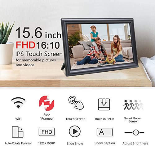 32Gb 15.6Inch Frameo Digital Photo Frame With 1920X1080 Fhd Ips Lcd Touch Screen, Dual-Wifi Share Photos & Videos Via Frameo App, Support Usb Drive/Sd Card Extend Storage, Motion Sensor, Auto-Rotate #TOP1