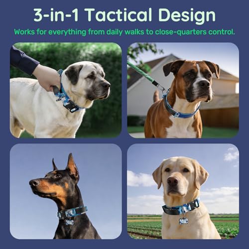 Image of Premium Tactical Dog Collar - Adjustable Military Heavy Duty Dog Collar for Medium Large Dogs - Durable Metal Buckle Dog Collar with Leather Control Handle and Soft Comfortable Padding