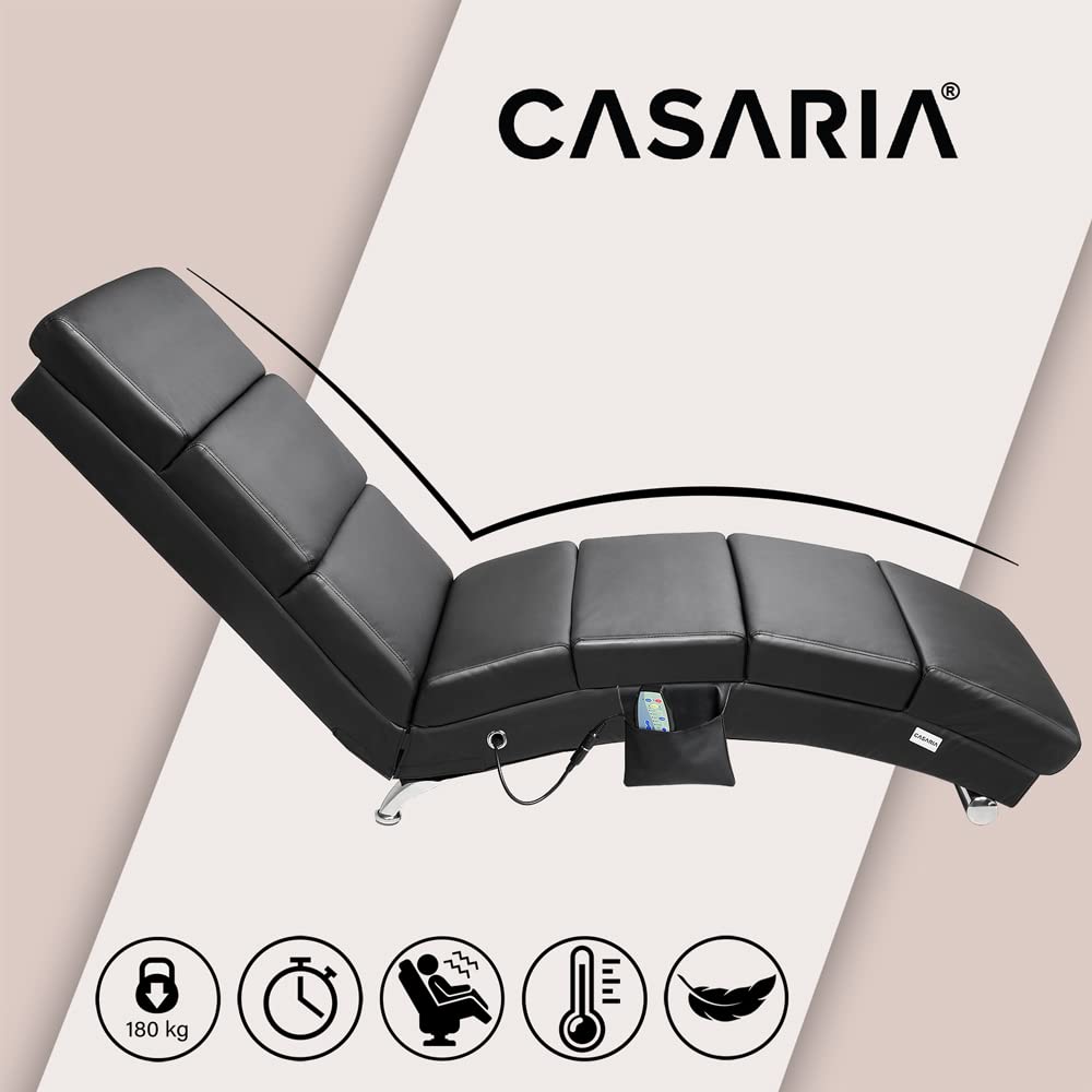 Casaria® Poltrona Chaise Longue Funzione Massaggiante e Termica 186x89x55cm Lettino Relax Sdraio Ergonomico in Tessuto Imbottito Portata 180 kg Soggiorno Ufficio Interno Reclinabile Lettura