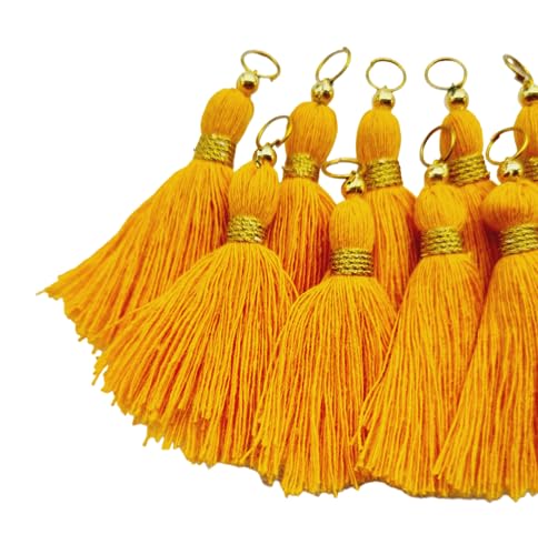 Image of Zippy Flora Micro 1.5 inch Length Cotton Handmade Tassels for Saree /Blouse /Dupatta /DIY /Decor (Pack of 12) (Mustard)