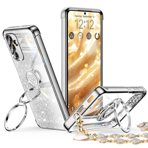 Image of XYZ for Samsung Galaxy S23 Plus Case with Stand, Galaxy S23 Plus Case with Double Ring, Women Girls Bling Luxury Glitter Clear Phone Case Cover for Samsung Galaxy S23 Plus, Silver