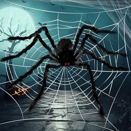 Image of JOYIN 9 Ft Halloween Spider Outdoor Decorations, Giant Spider Scary Large Props, Halloween Lawn Porch Yard Garden Tree Decorations, Creepy Haunted House Party Supplies, and Indoor Outside Decor