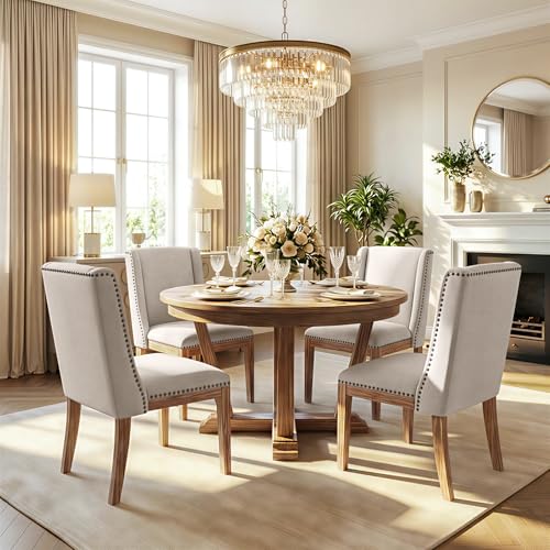MALOL Dining Chair Set of 4, Upholstered Fabric Kitchen Side Chairs with Solid Wood Legs, Comfortable Seating for Kitchen, Dining Room & Restaurant, Camel