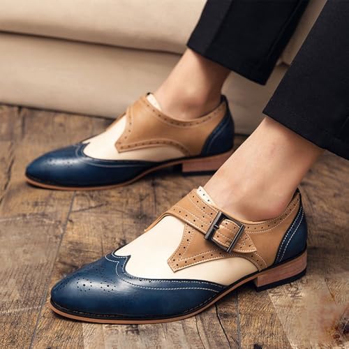 Two Tone Monk Brogue Dress Shoes for Mens Comfort Orthopedic Business Slip On Non Slip Rubber Sole Low Top Prom Round Toe Top-Grain Leather3