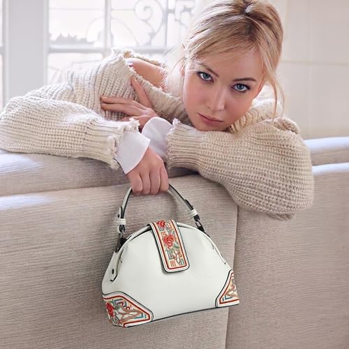 Image of EXOTIC Zenvira Artisan Satchel Bag with Embroidered Detailing, Structured Silhouette, Detachable Sling Strap Purse