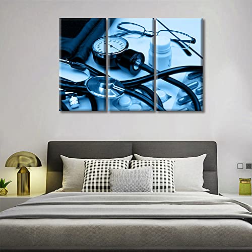 Image of TUMOVO Medical Examination Wall Art Home Decor Posters and Prints Medical Hospital Background Painting Wall Art for Living Room 3 Pieces Black and White Wall Art Framed Ready to Hang (42 inch Wx28 H)