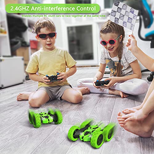 Image of Hamdol RC Stunt Car for Kids Ages 6-12, Double-Sided Remote Control Car with LED Lights, 4WD Electric Toy Vehicle, USB Rechargeable, Perfect Birthday, Holiday for Boys & Girls