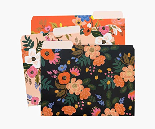 RIFLE PAPER CO. Lively Floral Assorted File Folders, Stay Organized with Our Stylish and Sturdy File Folders, Set of 6 Folders includes 2 of Each Design and 12 Handy Adhesive Labels