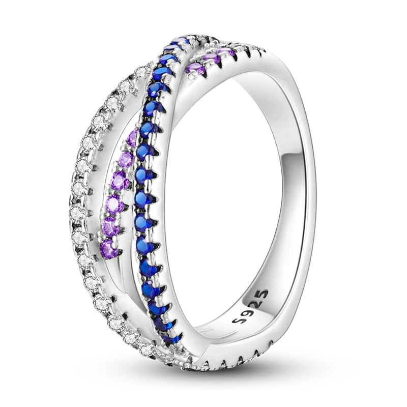 QIKAOLA 925 Sterling Silber Frauen Ringe Mond Stern Ring Evil Eye Ring Bunte Vintage Ringe Cubic Zirkonia Ring Stapelbare Statement Ringe für Frauen Größe 6-9
