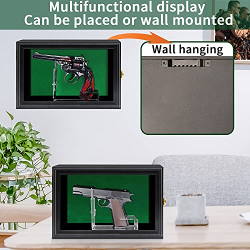 Comsrev Single Handgun Pistol Revolver Gun Display Case Wall Mount Lockable Black Felt Wood Cabinet W/ 98% Uv Protection Acrylic Clear Door Gun Shadow Box Stand Rack Holder #TOP3