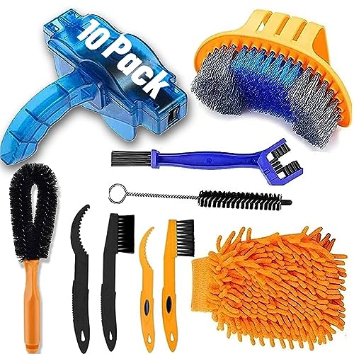 QeeHeng 10pcs Bike Cleaning Kit, Bicycle Clean Brush Tool Including Chain Cleaner for Cycling,Bike Chain Cleaner Brush Suitable fo Mountain/Dirt/MT/Road/BMX Bike