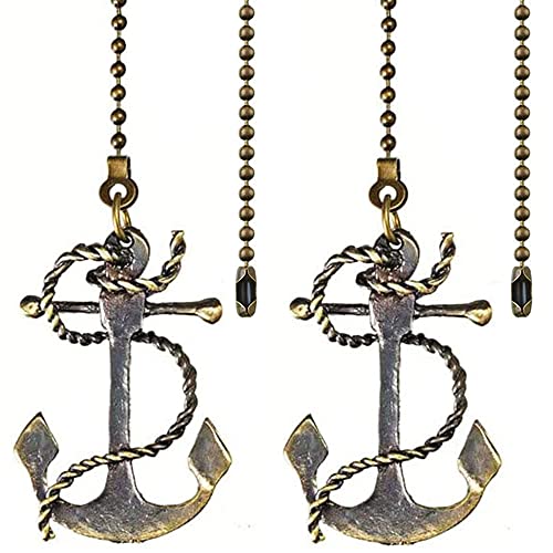 Image of Ceiling Fan Chain Pulls Decorative Extension 12 inch Anchor Design Pull Chain For Ceiling Light Lamp Fan Chain Ornaments for Ceiling Fan light Decoration (Bronze)2 Pcs